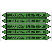 Značení potrubí, horká voda - zpětný okruh